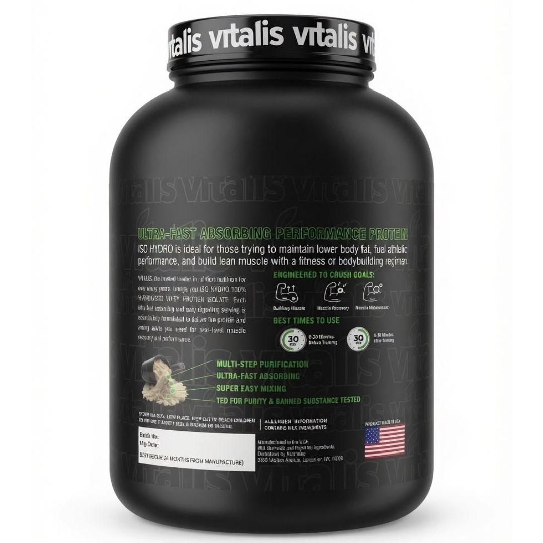 Vitalis ISO HYDRO 100% Hydrolysed Whey Protein Isolate – Chocolate Flavour | 27g Protein | 90% Protein | 70 Servings | 5 lb (2.27 kg)